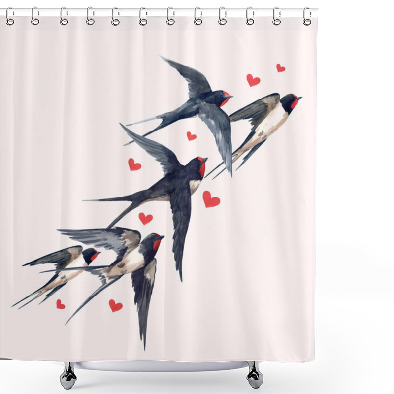 Personality  Watercolor Swallow Bird Composition Shower Curtains