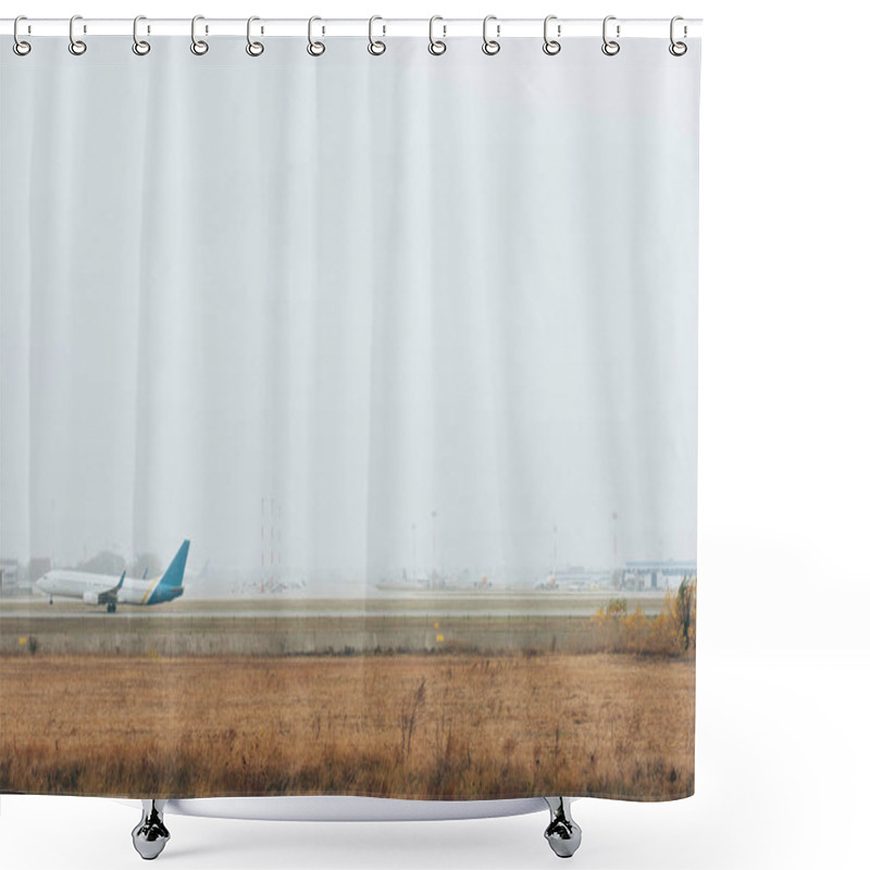 Personality  Departure Of Commercial Plane On Airport Runway Shower Curtains