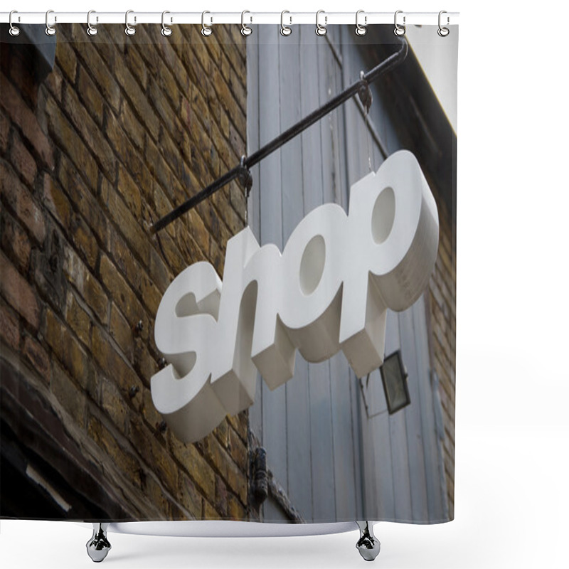 Personality  White coloured shop sign shower curtains