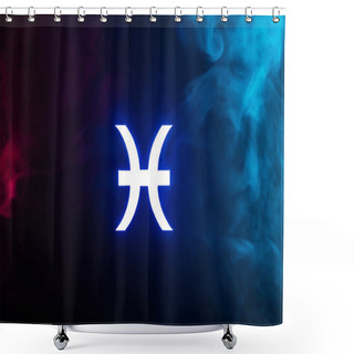 Personality  Blue Illuminated Pisces Zodiac Sign With Colorful Smoke On Background Shower Curtains