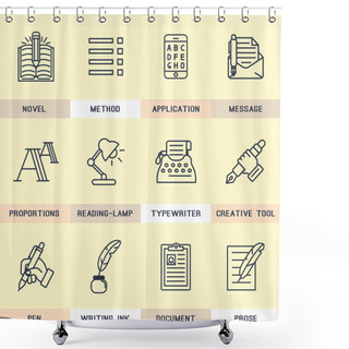 Personality  Set Of Line Icons In The Flat Style. Shower Curtains