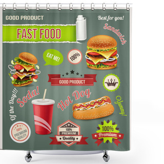 Personality  Fast Food Vector Set Shower Curtains