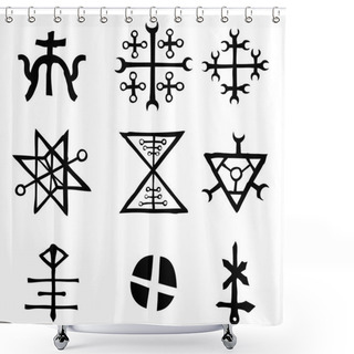 Personality  Futhark Norse Island And Viking Symbol Set. Imaginary Magic Letters In Hand Drawing And Writing Symbols. Inspired By Ancient Iceland And Ethnic Norse Viking. Vector  Shower Curtains