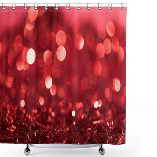 Personality  Christmas Background With Red Shiny Confetti With Bokeh Shower Curtains