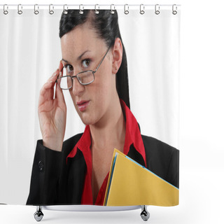 Personality  Clerical Worker Peering Over Her Glasses Shower Curtains