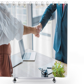 Personality  Cropped View Of Employee And Recruiter Shaking Hands In Office  Shower Curtains