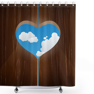 Personality  Heart Shaped Window Against The Sky. Vector Illustration Shower Curtains