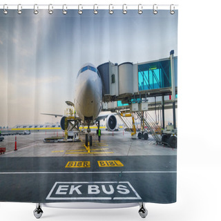 Personality  Jet Aircraft Docked In Airport Shower Curtains