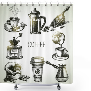 Personality  Hand Drawn Coffee Set Shower Curtains
