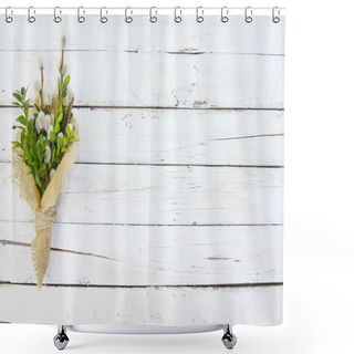 Personality  Pussy Willow Twigs On Wood Background Shower Curtains