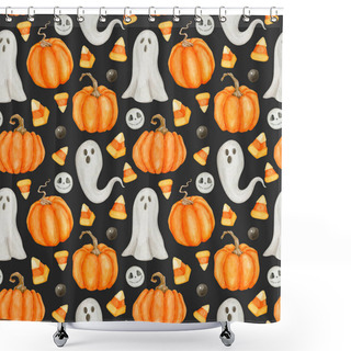 Personality  Watercolor Halloween Seamless Pattern Illustration Shower Curtains