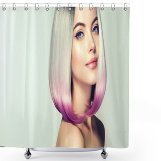 Personality  Beautiful Hair Coloring Woman. Fashion Trendy Haircut.Ombre Bob Short Hairstyle. Blond Model With Short Shiny Hairstyle. Concept Coloring Hair. Beauty Salon Shower Curtains