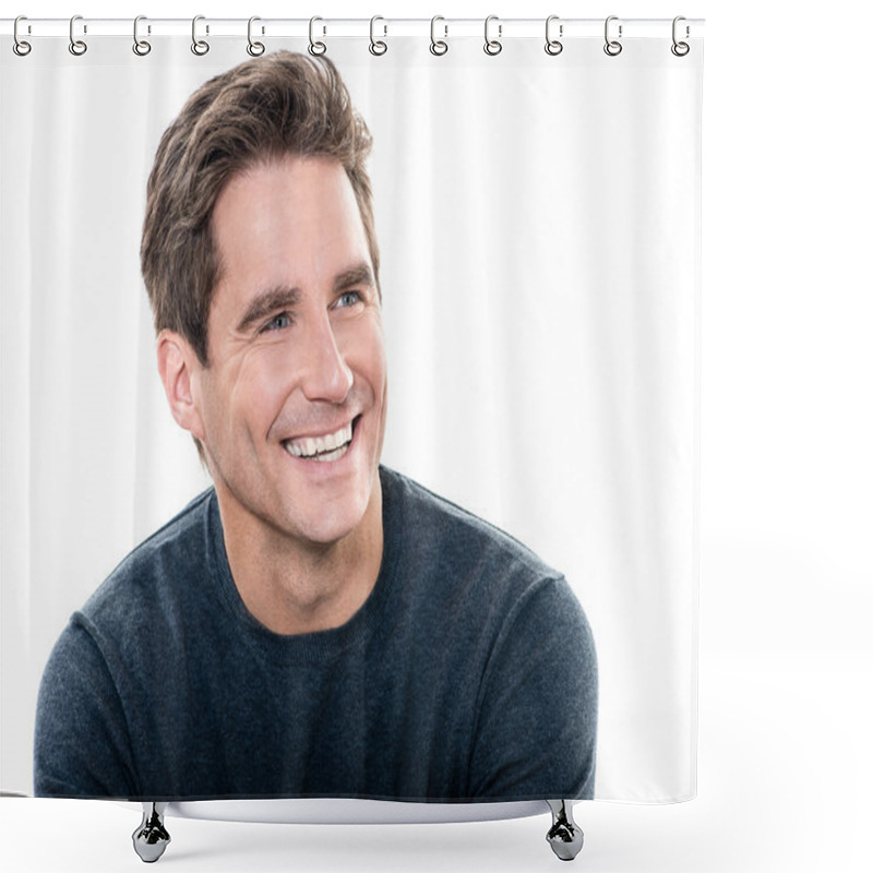 Personality  mature handsome man toothy smile portrait shower curtains