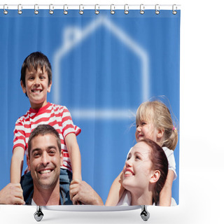 Personality  Cute Parents Giving Their Children Piggyback Ride Shower Curtains
