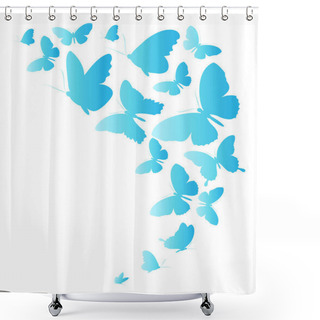 Personality  Colorful Vector Illustration Of Beautiful Blue Butterflies Isolated On White Background Shower Curtains