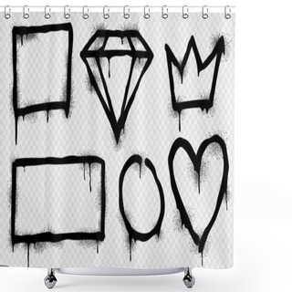 Personality  Spray Paint Frames, Black Brush Graffiti Borders Square, Round, Diamond, Heart, Crown And Rectangular Shapes. Grunge Airbrush Drawing, Inky Contour Forms With Splashes, Smudges Isolated Vector Set Shower Curtains