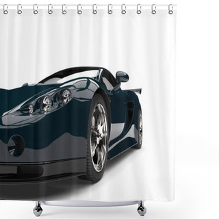 Personality  Dark Coral Blue Modern Fast Super Car - Front View Closeup Cut Shot Shower Curtains