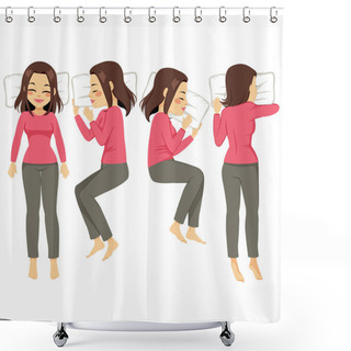 Personality  Illustration Set Of Woman In Four Different Sleeping Poses Shower Curtains