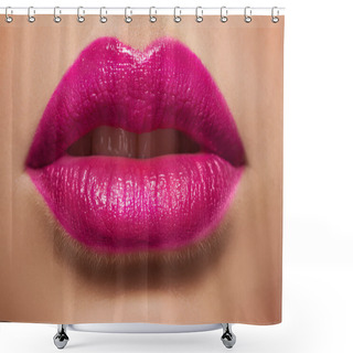 Personality  Macro Photo Of Women's Lips With Pink Lipstick Shower Curtains