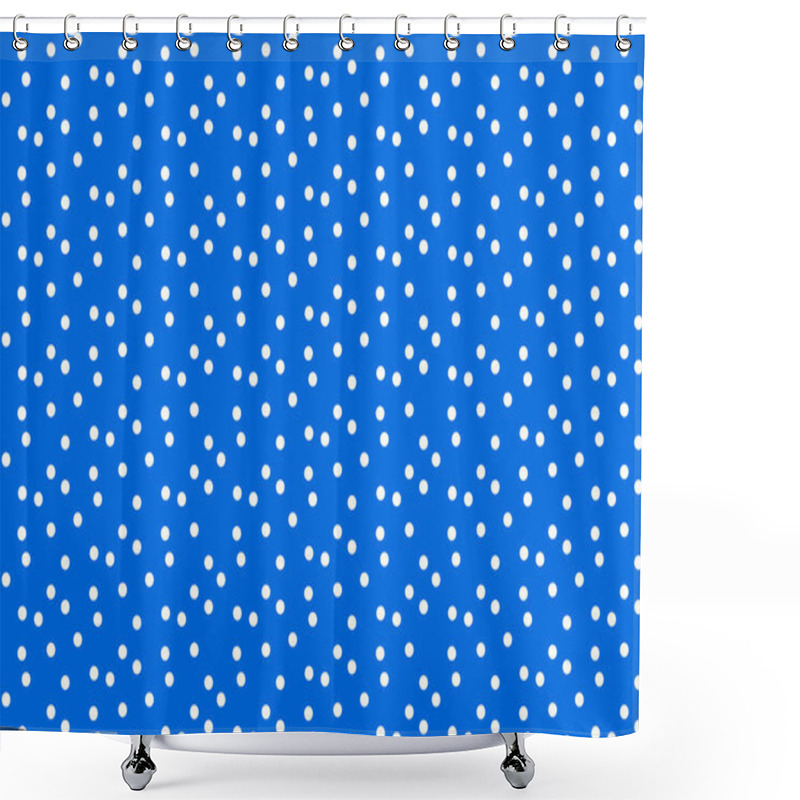 Personality  Blue Bright Background In White Dots Polka Seamless Pattern Vector Shower Curtains