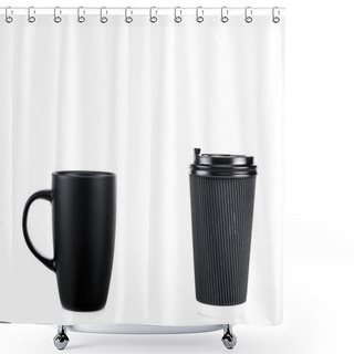 Personality  Black Ceramic Cup And Paper Cup Of Coffee Isolated On White Shower Curtains