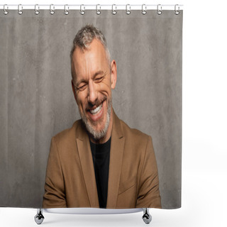 Personality  Cheerful Man With Closed Eyes Laughing On Grey  Shower Curtains