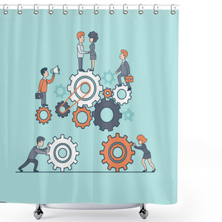 Personality  Businesspeople Moving Together Gearwheels Shower Curtains