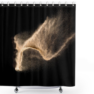 Personality  Dry River Sand Explosion. Brown Color Sand Splash Against Black Background. Yellow Sand Fly Wave In The Air. Shower Curtains