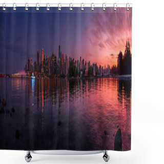 Personality  Beautiful Vancouver Skyline And Harbor With Idyllic Sunset Glow, British Columbia, Canada Shower Curtains