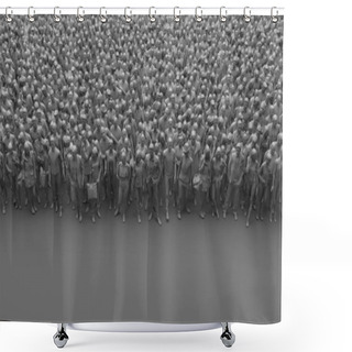 Personality  Gray Faceless Crowd Of People On A Gray Background. Large Bleached Group Of People In Monochrome Color. 3D Rendering With Copy Space. High Angle View Shower Curtains