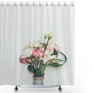 Personality  Close-up View Of Beautiful Tender Flower Bouquet In Bottle Isolated On Grey Shower Curtains
