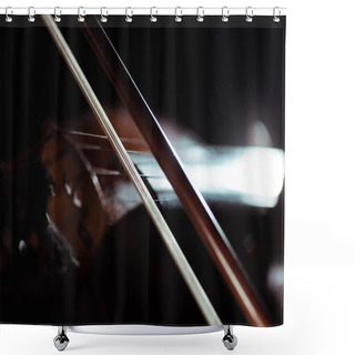 Personality  Close Up Of Violin And Bow In Dark, Selective Focus Shower Curtains
