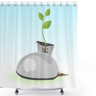 Personality  Vector Illustration Of A Green Plant Inside A Boot. Shower Curtains