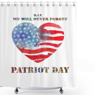 Personality  Patriot Day The 11th Of September. Watercolor Heart Shaped Ameri Shower Curtains