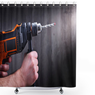 Personality  Male Hands Holding Power Drill Shower Curtains