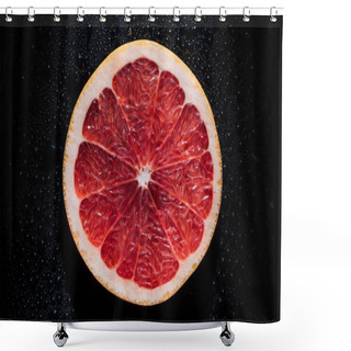 Personality  Slice Of Grapefruit On Black Background With Water Drops Shower Curtains