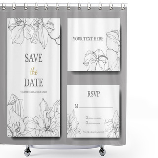 Personality  Beautiful Vector Orchid Flowers. Silver Engraved Ink Art. Wedding Cards With Floral Decorative Borders. Thank You, Rsvp, Invitation Elegant Cards Illustration Graphic Set. Shower Curtains