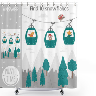Personality  Winter Searching Game For Children With Mountains, Forest, Trees Shower Curtains