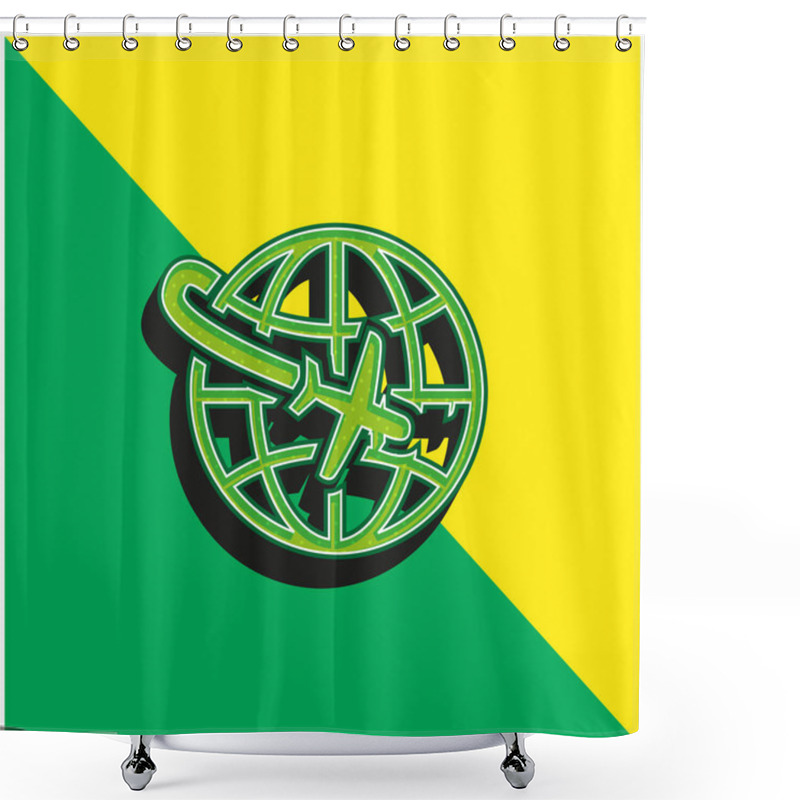 Personality  Airplane Flight Around The Planet Green and yellow modern 3d vector icon logo shower curtains