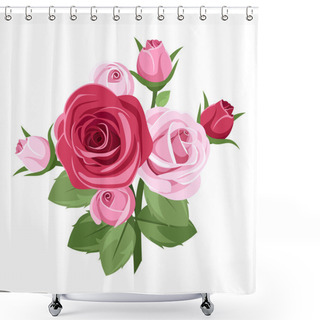 Personality  Red And Pink Roses. Vector Illustration. Shower Curtains