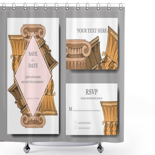 Personality  Vector Antique Greek Columns. Black And White Engraved Ink Art. Wedding Background Card Decorative Border. Shower Curtains