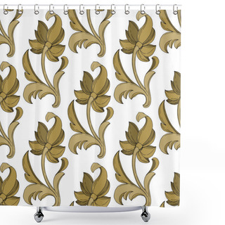 Personality  Vector Golden Monogram Floral Ornament. Black And White Engraved Ink Art. Seamless Background Pattern. Shower Curtains