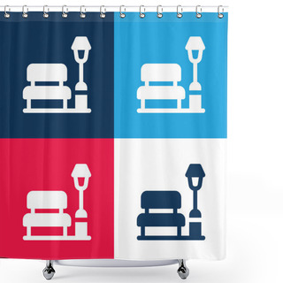 Personality  Bench Blue And Red Four Color Minimal Icon Set Shower Curtains