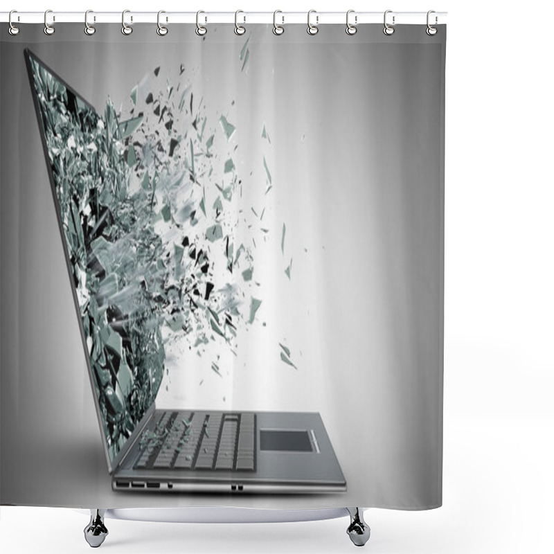 Personality  Laptop With Broken Screen Shower Curtains