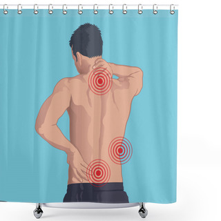 Personality  Shirtless Man With Back And Neck Pain Vector Illustration. Shower Curtains