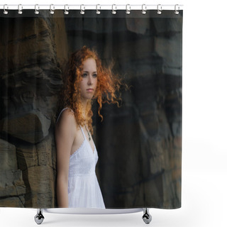 Personality  Woman In A White Dress. Shower Curtains