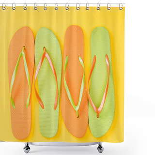Personality  Top View Of Colorful Flip Flops On Yellow Background  Shower Curtains