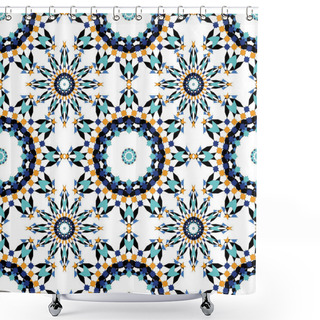 Personality  Gorgeous Seamless Pattern From Blue Moroccan Tiles, Ornaments. Can Be Used For Wallpaper, Pattern Fills, Web Page Background, Surface Textures. Shower Curtains