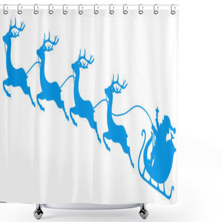Personality  Silhouette Blue Christmas Sleigh Santa And Four Flying Reindeers Shower Curtains