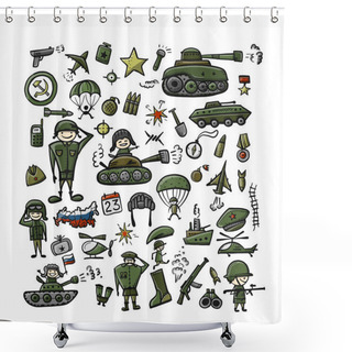 Personality  Set Of Military Icons, Sketch For Your Design Shower Curtains